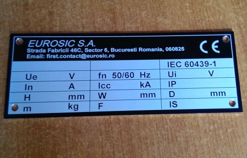 Placa de timbru din aluminiu eloxat gravat pentru echipamente